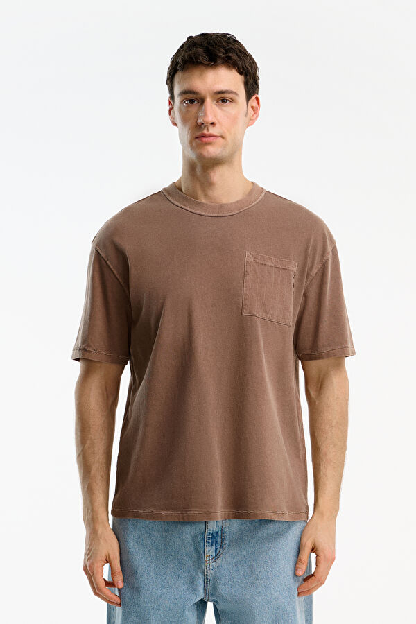 Light Brown Crew Neck Men's T-Shirt