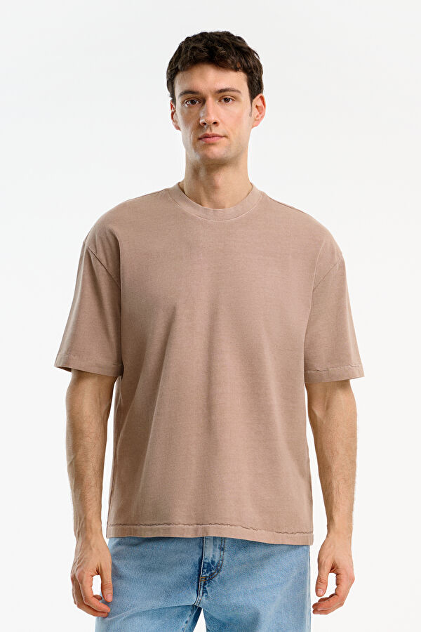 Light Brown Crew Neck Men's T-Shirt