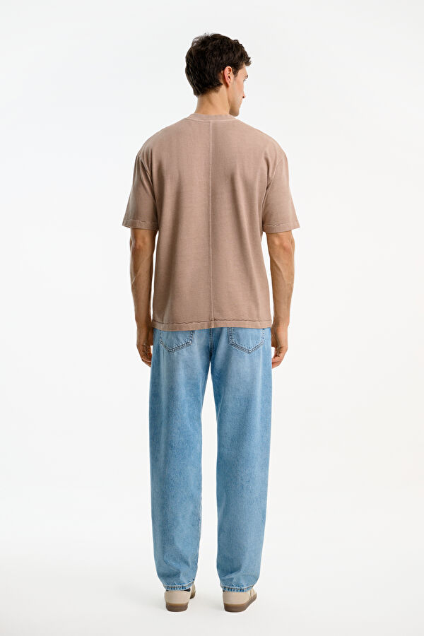 Light Brown Crew Neck Men's T-Shirt 2