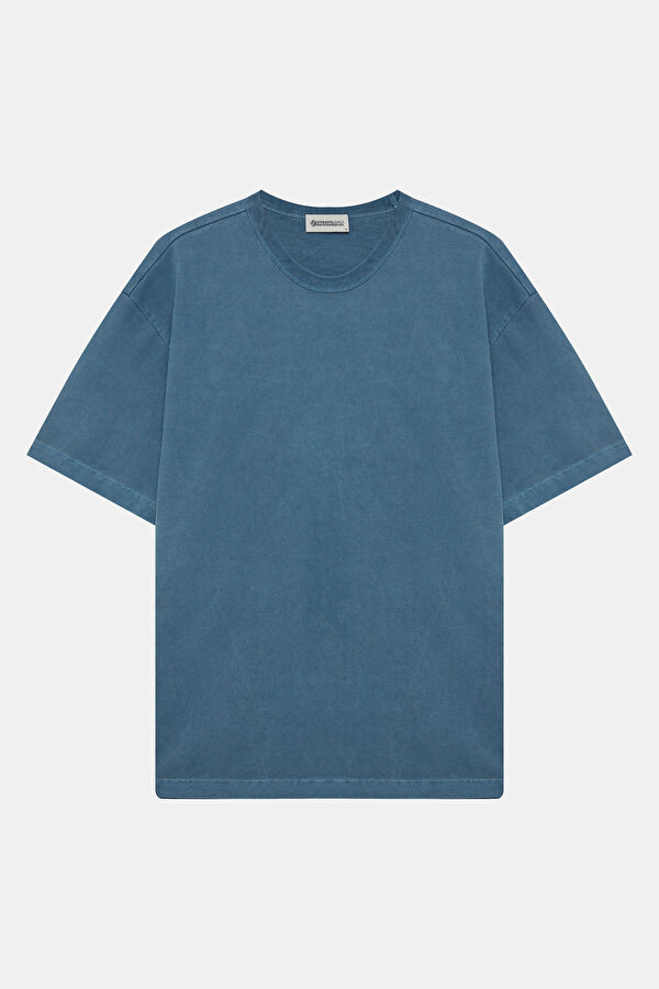 Blue Crew Neck Embroidered Men's T-Shirt 4