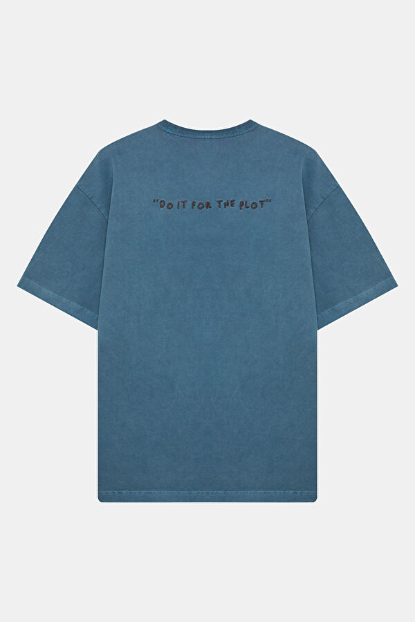 Blue Crew Neck Embroidered Men's T-Shirt 5