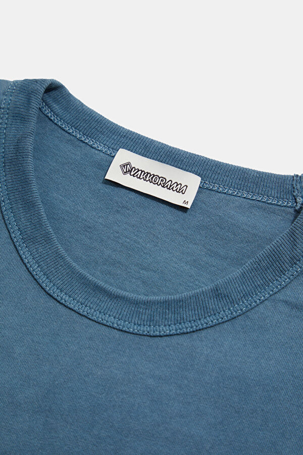 Blue Crew Neck Embroidered Men's T-Shirt 6