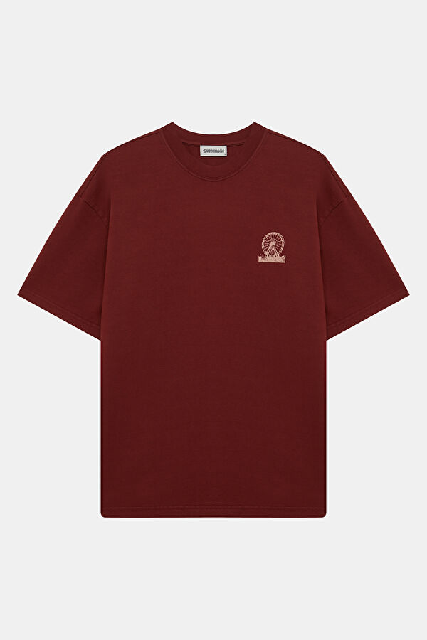 Burgundy Crew Neck Printed Men's T-Shirt 4