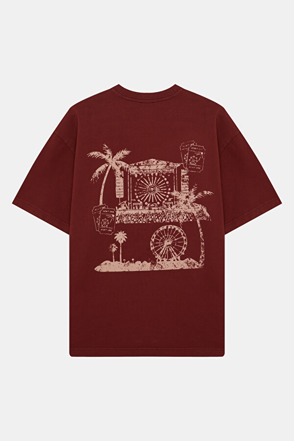 Bordo Bisiklet Yaka Baskılı Erkek T-Shirt 5