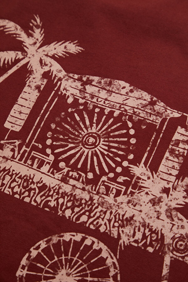 Burgundy Crew Neck Printed Men's T-Shirt 8