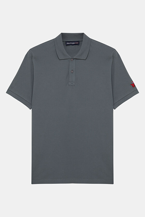 Anthracite Polo Neck Printed Men's T-Shirt