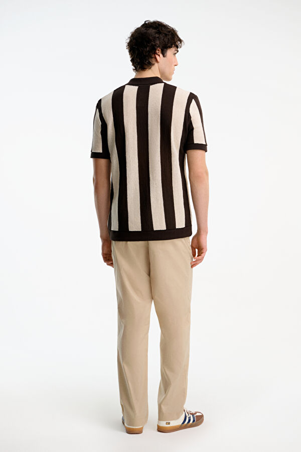 Kahve Polo Yaka Çizgili Desenli Erkek T-Shirt 2
