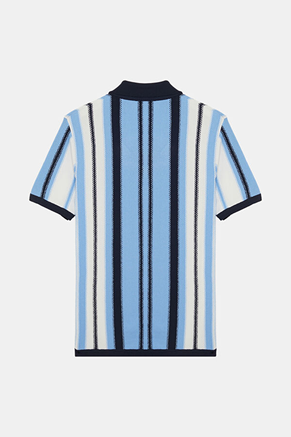 Blue Polo Collar Striped Pattern Men's T-Shirt 2
