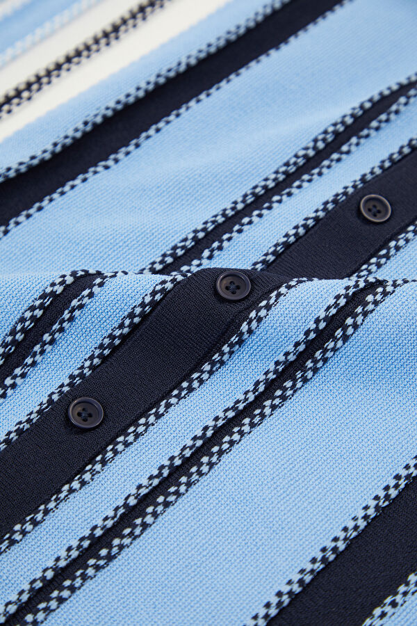 Blue Polo Collar Striped Pattern Men's T-Shirt 4