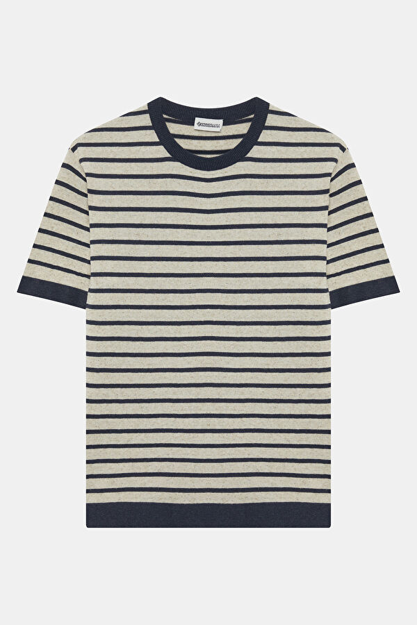 Natural Crew Neck Striped Pattern Men's T-Shirt