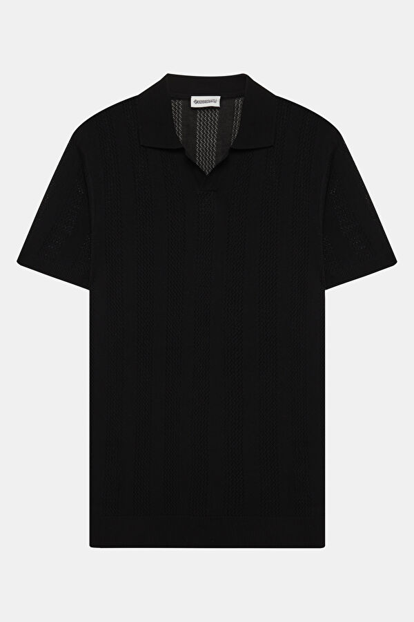 Black Striped Polo Collar Men's T-Shirt 4