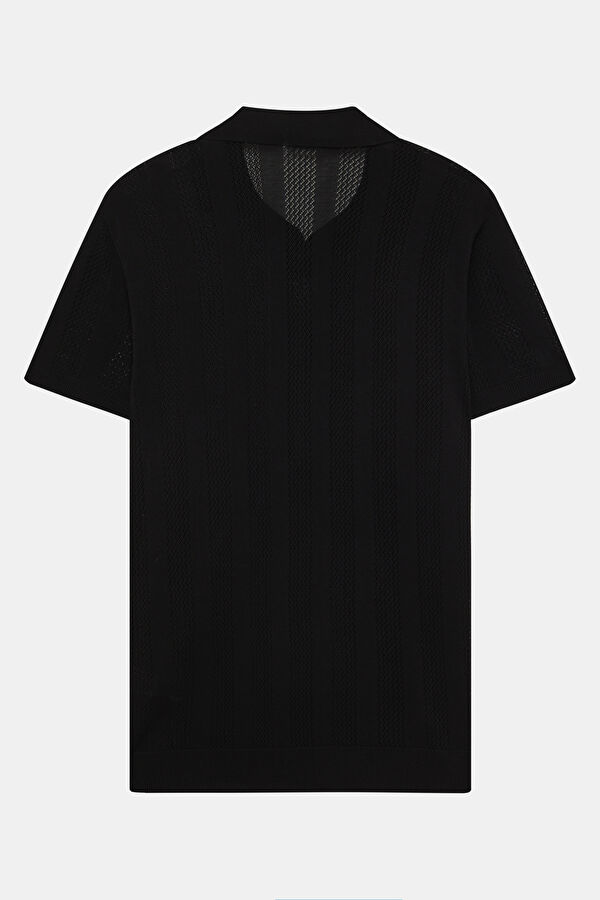 Black Striped Polo Collar Men's T-Shirt 5