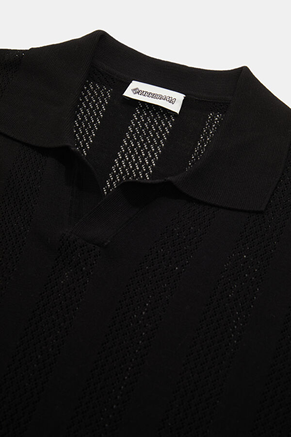 Black Striped Polo Collar Men's T-Shirt 6