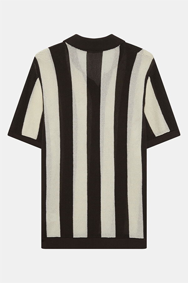 Kahve Polo Yaka Çizgili Desenli Erkek T-Shirt 5