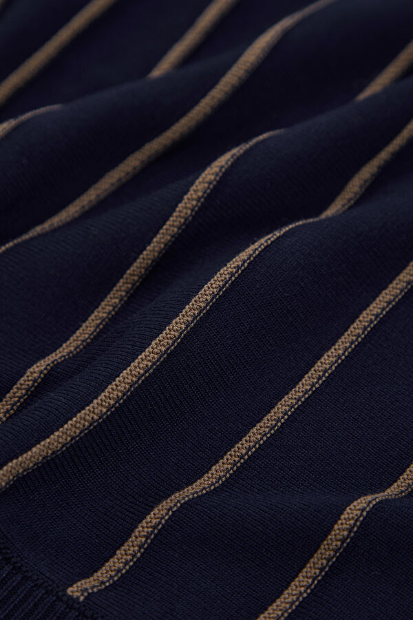 Navy Blue Polo Collar Striped Pattern Men's T-Shirt 4