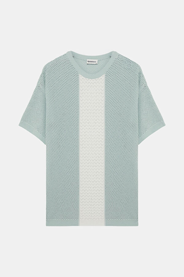 Light Blue Crew Neck Textured Men's T-Shirt