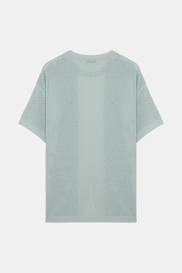 Light Blue Crew Neck Textured Men's T-Shirt 2