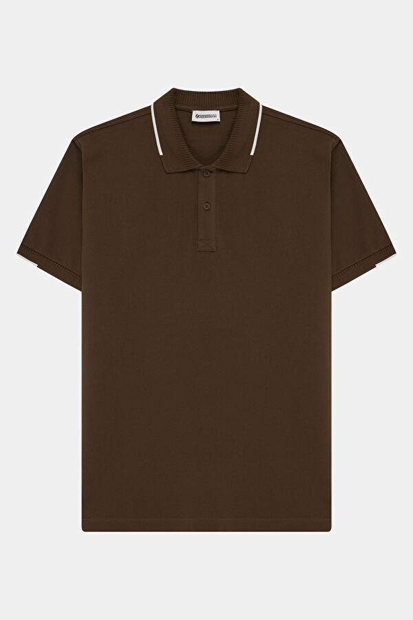 Dark Brown Polo Neck Embroidered Men's T-Shirt