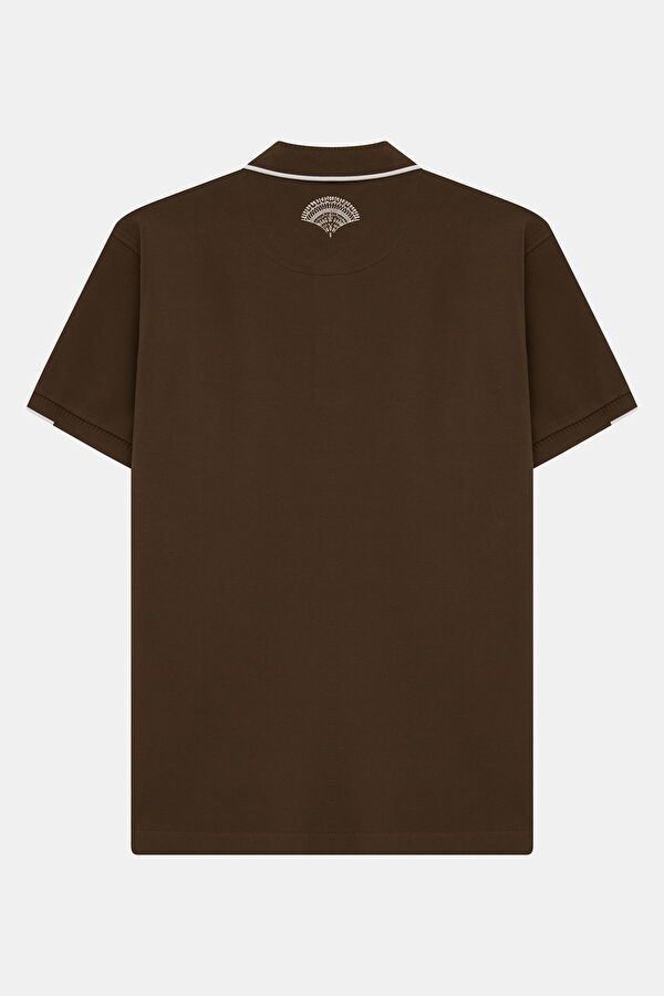 Dark Brown Polo Neck Embroidered Men's T-Shirt 2