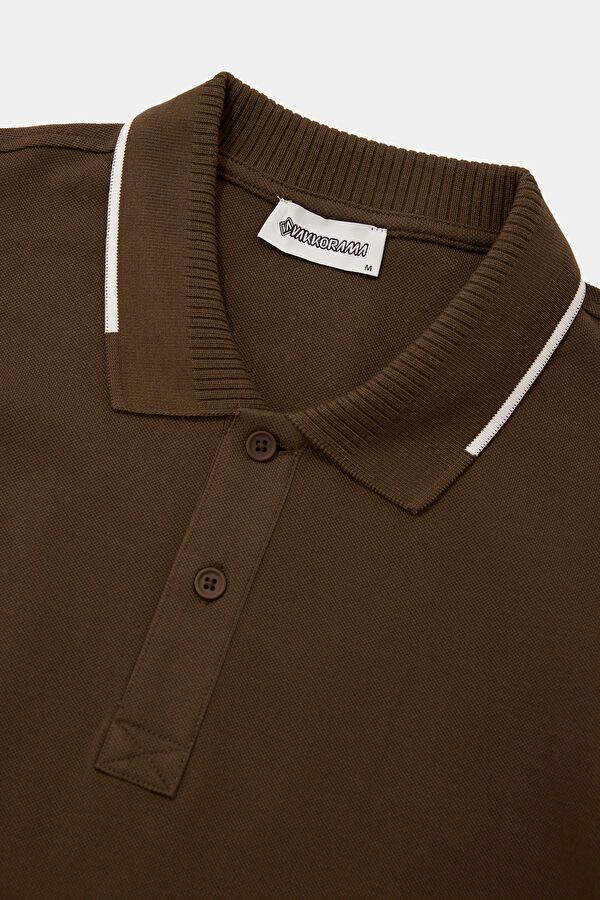 Dark Brown Polo Neck Embroidered Men's T-Shirt 3