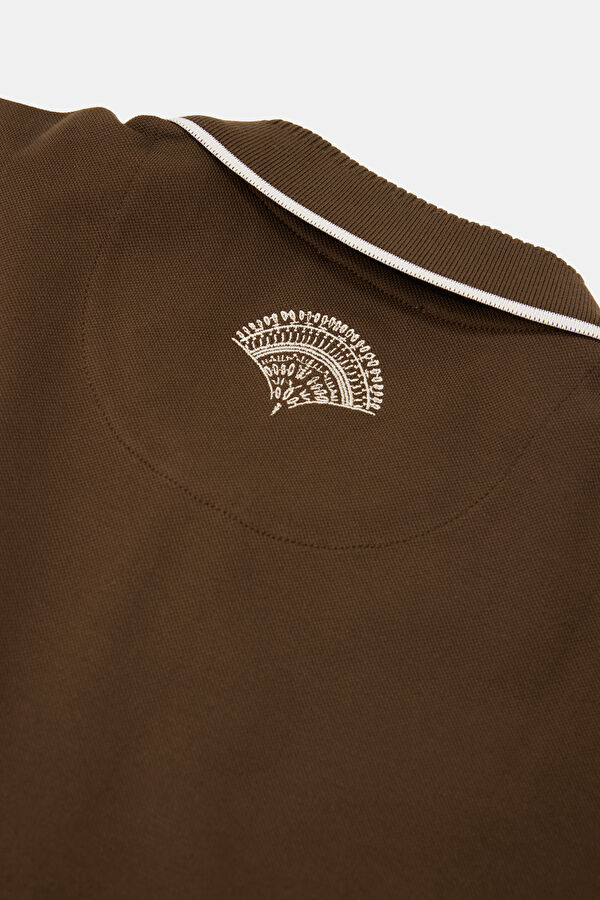 Dark Brown Polo Neck Embroidered Men's T-Shirt 5