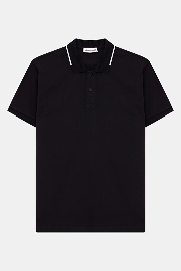 Black Polo Collar Embroidered Men's T-Shirt