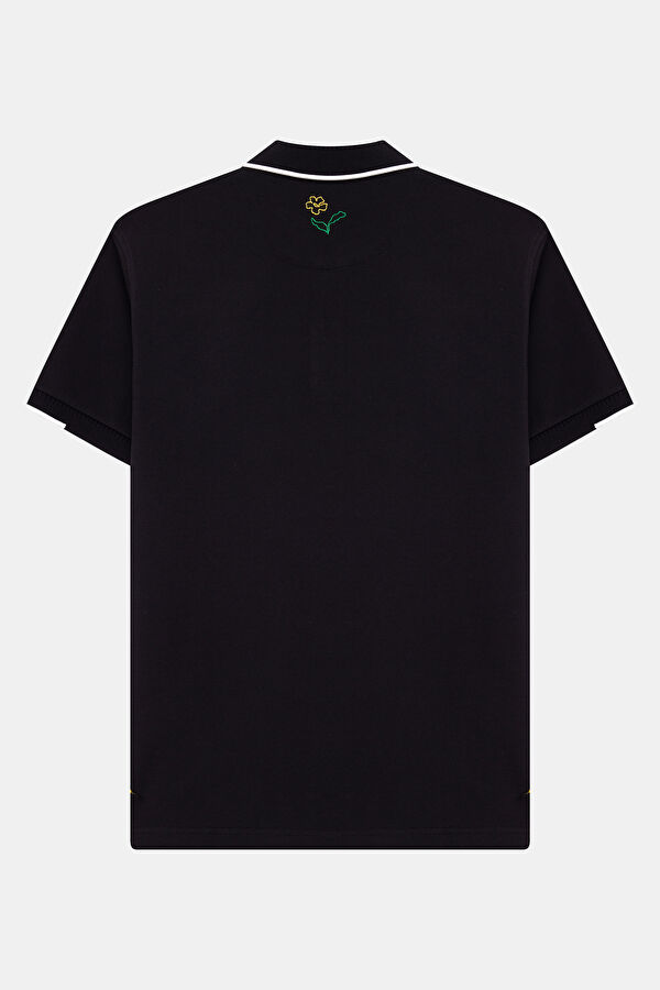 Black Polo Collar Embroidered Men's T-Shirt 2