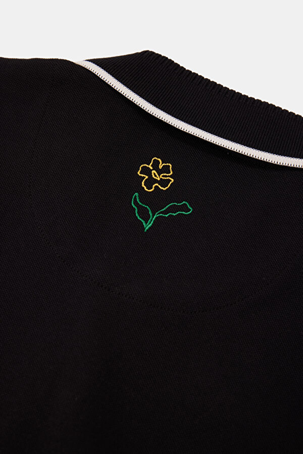 Black Polo Collar Embroidered Men's T-Shirt 5