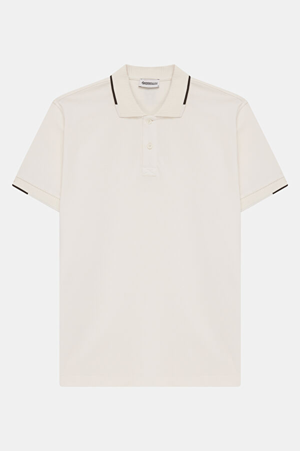 Ecru Polo Neck Embroidered Men's T-Shirt