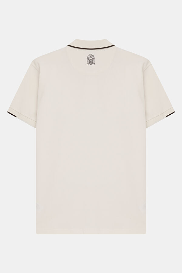 Ecru Polo Neck Embroidered Men's T-Shirt 2