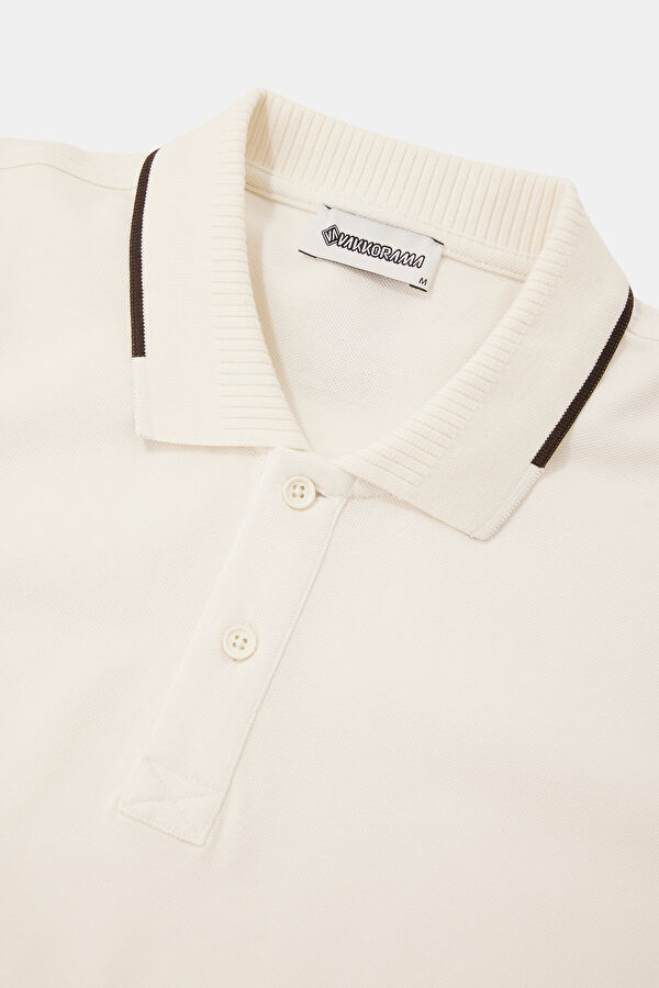 Ecru Polo Neck Embroidered Men's T-Shirt 3