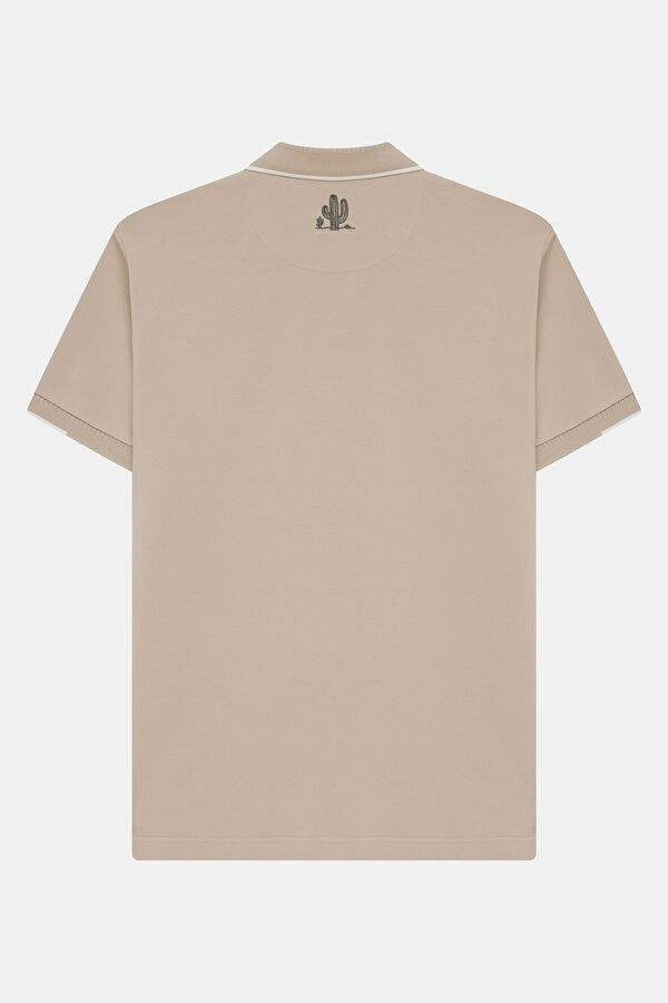Beige Polo Neck Embroidered Men's T-Shirt 2