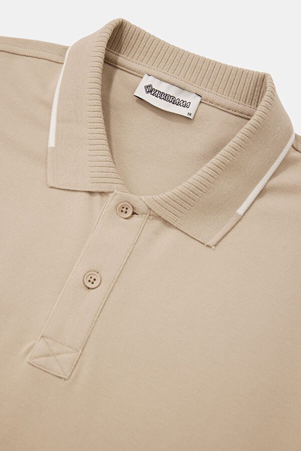 Beige Polo Neck Embroidered Men's T-Shirt 3