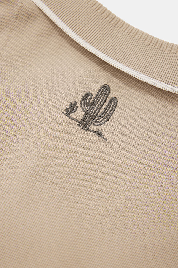 Beige Polo Neck Embroidered Men's T-Shirt 5