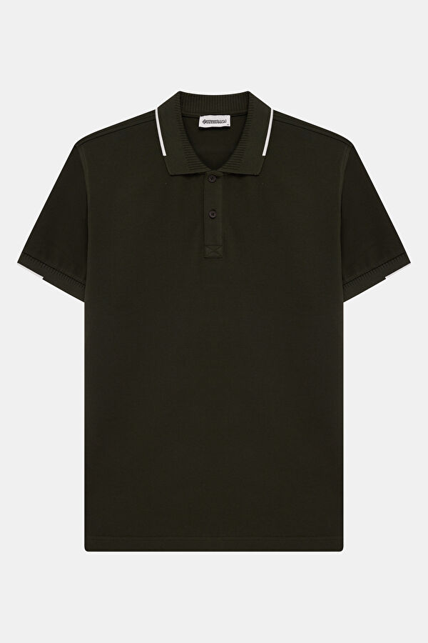 Khaki Polo Collar Embroidered Men's T-Shirt
