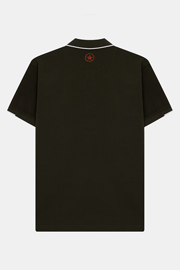 Khaki Polo Collar Embroidered Men's T-Shirt 2