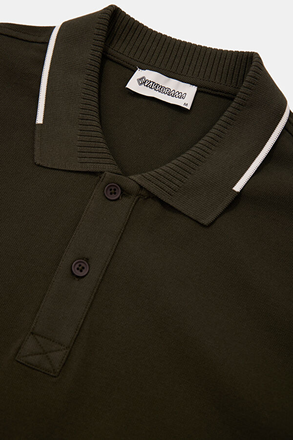 Khaki Polo Collar Embroidered Men's T-Shirt 3