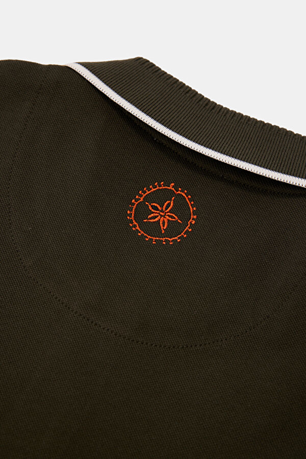 Khaki Polo Collar Embroidered Men's T-Shirt 5