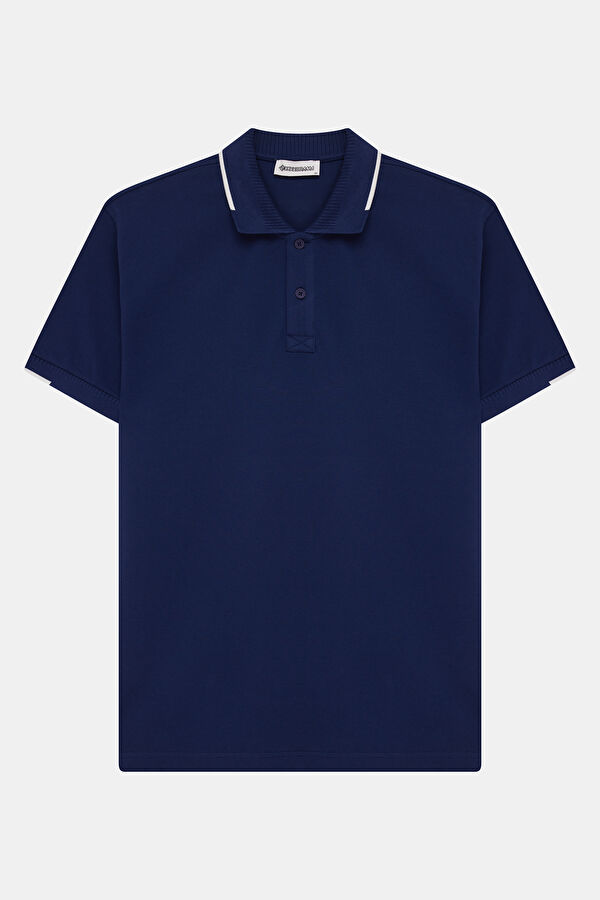 Navy Blue Polo Collar Embroidered Men's T-Shirt