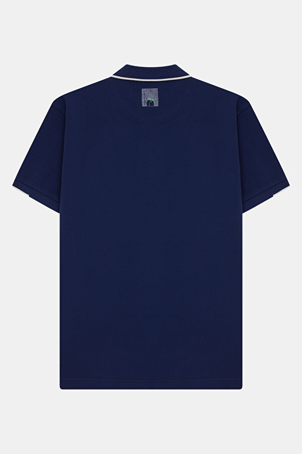 Navy Blue Polo Collar Embroidered Men's T-Shirt 2