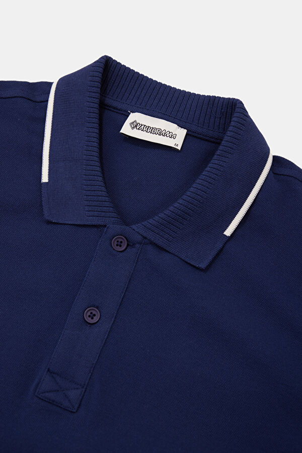 Navy Blue Polo Collar Embroidered Men's T-Shirt 3