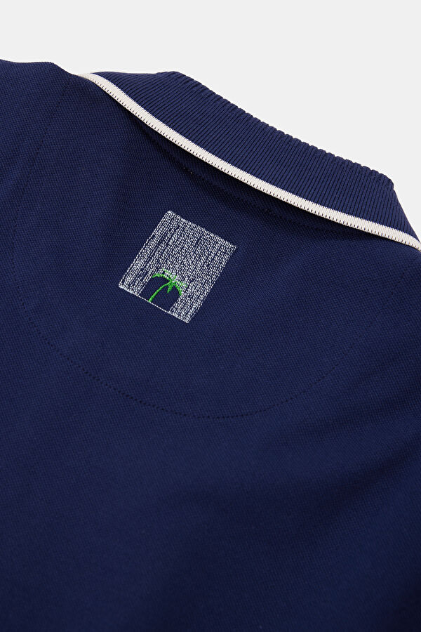 Navy Blue Polo Collar Embroidered Men's T-Shirt 5