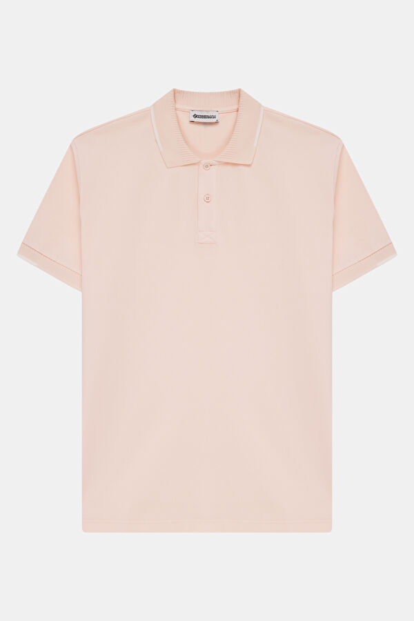 Light Pink Polo Collar Embroidered Men's T-Shirt