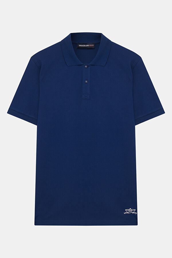 Blue Polo Neck Printed Tshirt