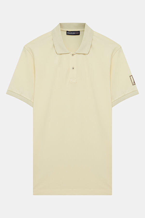 Light Yellow Polo Collar Printed Men's T-Shirt