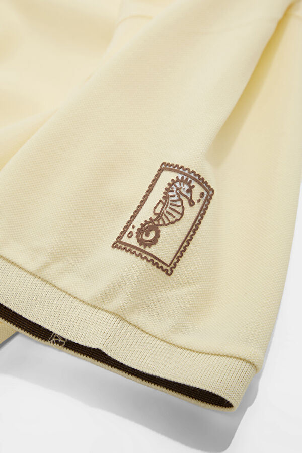 Light Yellow Polo Collar Printed Men's T-Shirt 5
