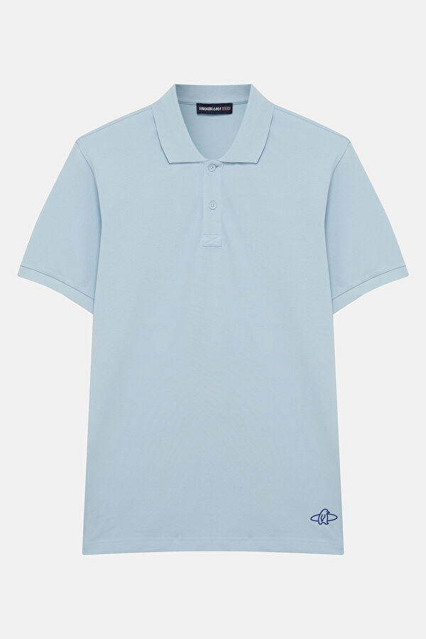 Light Blue Polo Neck Printed Men's T-Shirt