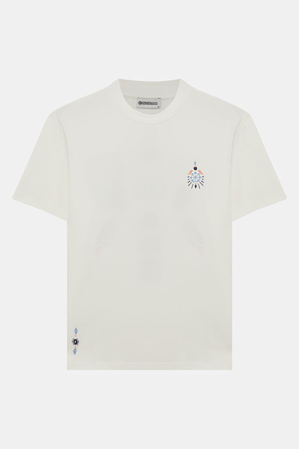 Ecru Crew Neck Embroidered Men's T-Shirt
