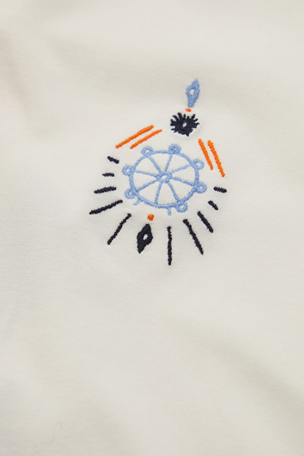Ecru Crew Neck Embroidered Men's T-Shirt 4