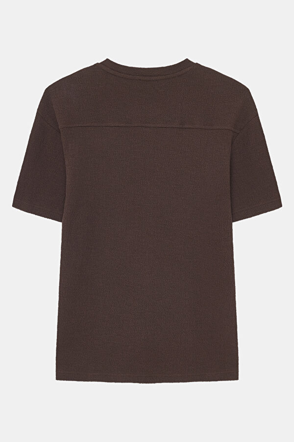 Brown Crew Neck Textured Men's T-Shirt 2